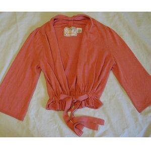 Anthropologie Sparrow Sweater Cropped Tie-Front Cardigan Sweater Sz S Peach EUC